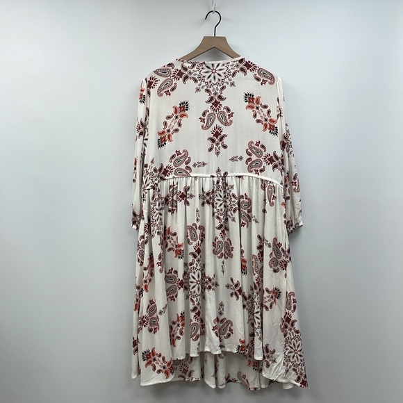 Torrid Paisley Woven V-Neck 3/4 Sleeve Pleated Swing Dress Boho White 1X - Picture 5 of 9